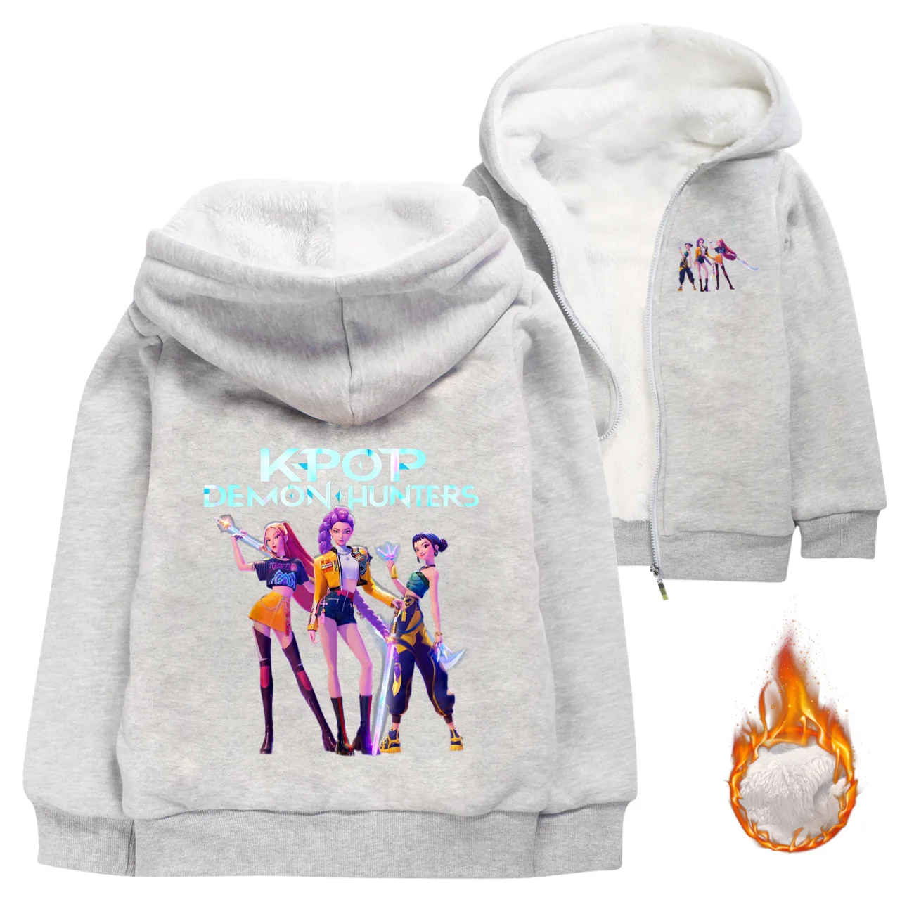 الشتاء KPop شيطان الصيادين الاطفال سستة هوديي سترة في سن المراهقة الفتيات الفتيان البلوز البلوز الأطفال معطف هودي