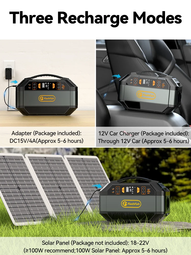 FF Flashfish Solar Generator 288.6Wh Portable Power Station 78000mAh/3.7V Battery AC 230V 330W for Outdoor Camping Power Supply 6