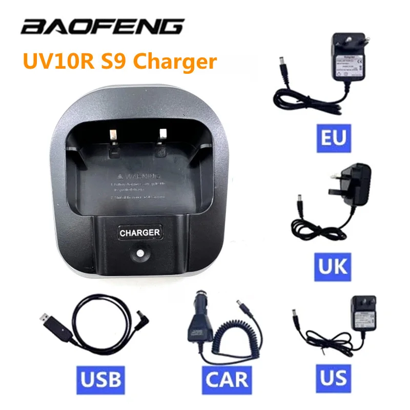Baofeng-UV-10R Carregador de bateria USB, Walkie Talkie portátil, UV10R S9 Plus, Rádio 2 Way, UE, EUA, Reino Unido, Carro