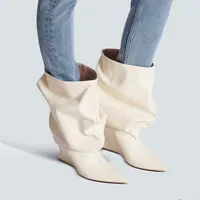European AndAmerican Nichepleated Pointedtoewedge Overkneesleeveboots Forwomen,sexylarge Tubecircumference,fashionshow Pileshoes - Image 6