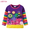 DXTON Kids Rainbow Striped Casual Tops and Tees Girls Floral Print Long Sleeve Autumn Spring T Shirt Kids 100% Cotton Tees 1