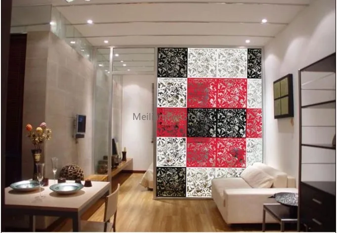 Room Divider Screen Chinese Folding Screen 8 PCs Living Room Decoration Hanging Panel Butterfly Flower and Bird PVC
