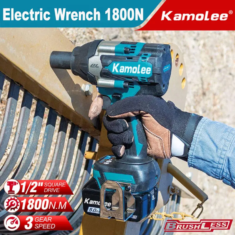 【For Makita Battery】Kamolee 1800 N.m Electric Impact Wrench Brushless High Torque 1/2 Inch Car Repair Cordless Power Tools.