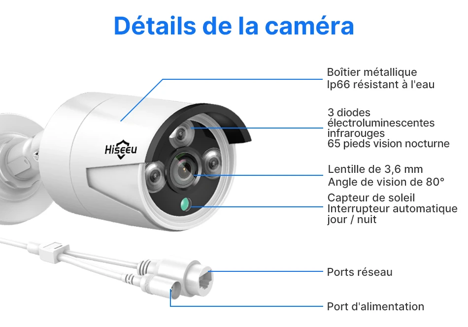 Hiseeu 5MP CCTV 10CH 4K NVR POE ONVIF Kit Caméra IP Camera Voiture Vigilância De Recul Security Protection Appareille Photo De Video Surveillance Maison pour La Maison Extérieure Camara Exterior