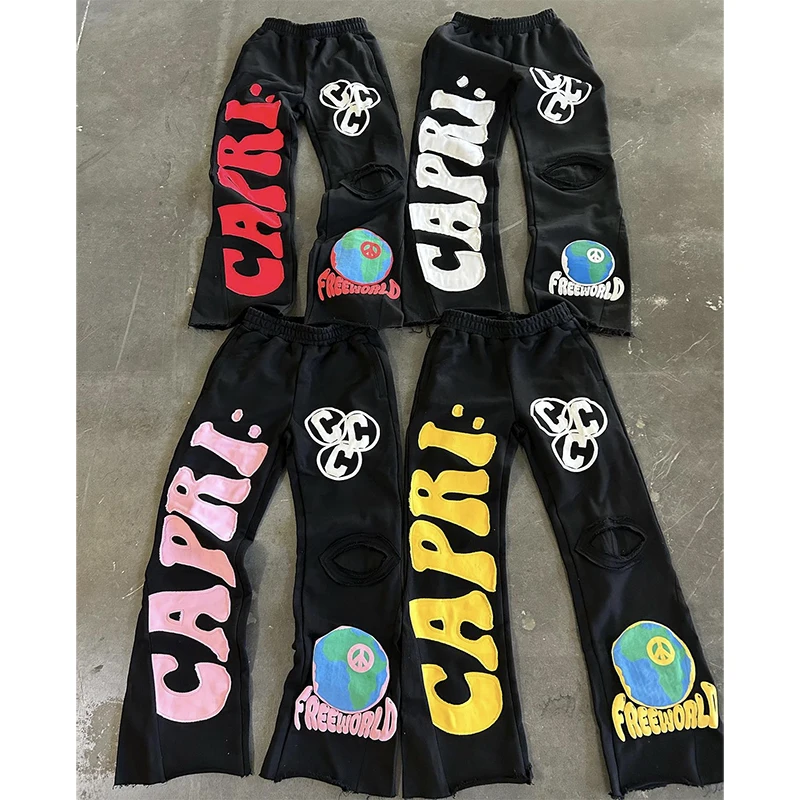 【prank project 】Front Zip Capri Pants Project Capri Flared Keith Haring Sweatpants With Trumpet