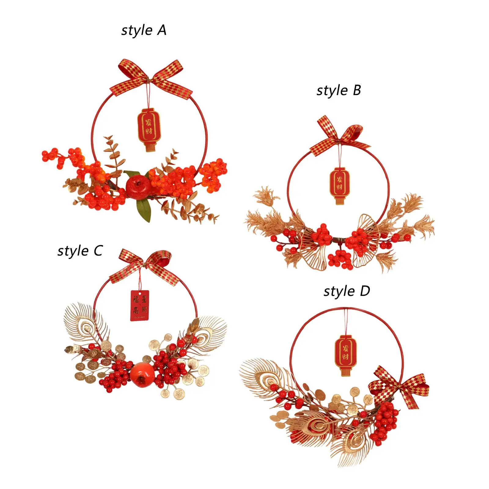 

New Year Wreath Front Door Wreath 2024 Lunar Year Wreath Artificial Floral Wreath for Wall Party Favors Window Holiday Indoor