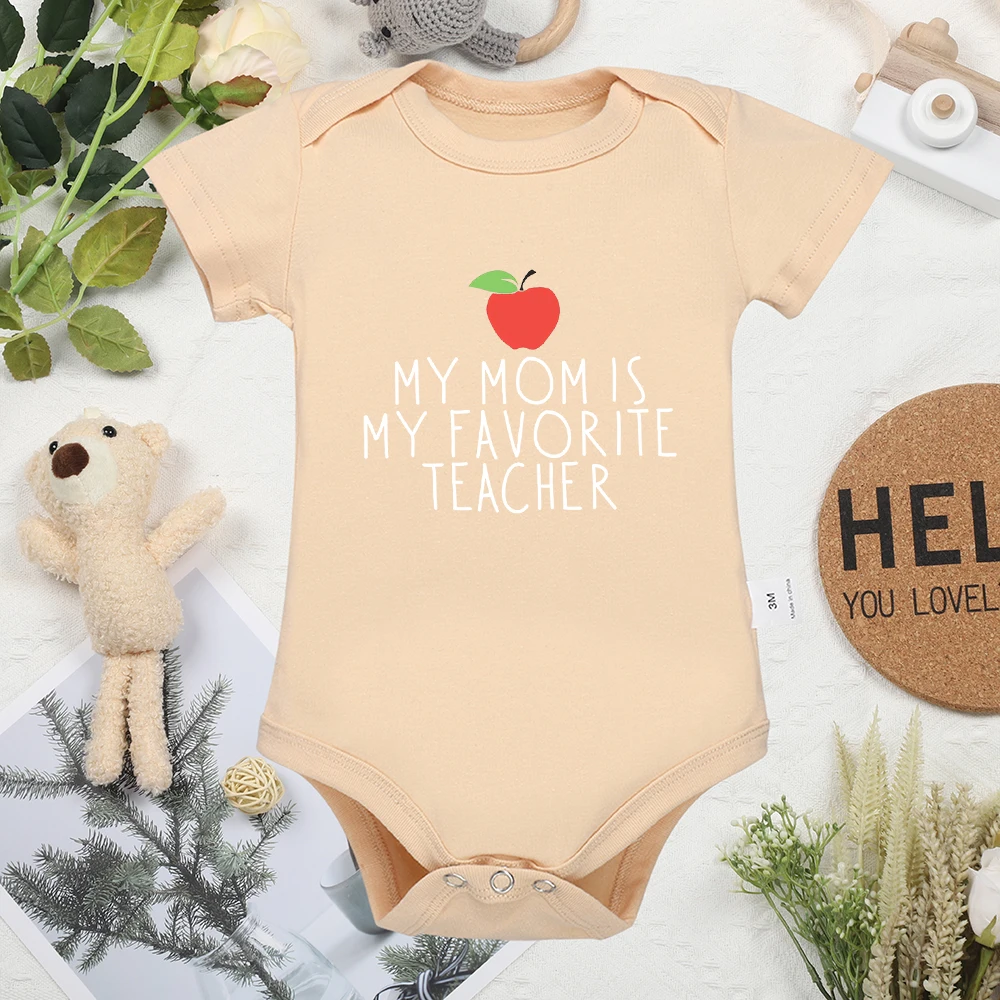 

Summer Baby Romper Letter Print MY MOM IS MY FAVORITE ТЕACHER Toddler Jumpsuit Pure Cotton Khaki Newborn Boy Girl Clothes