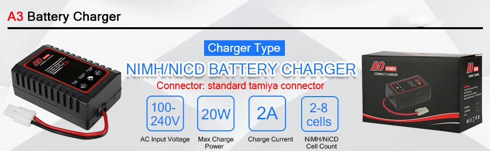 A3 20W Compact Charger with Tamiya Plug RC Charger for Airsoft Gun RC Car Boat
