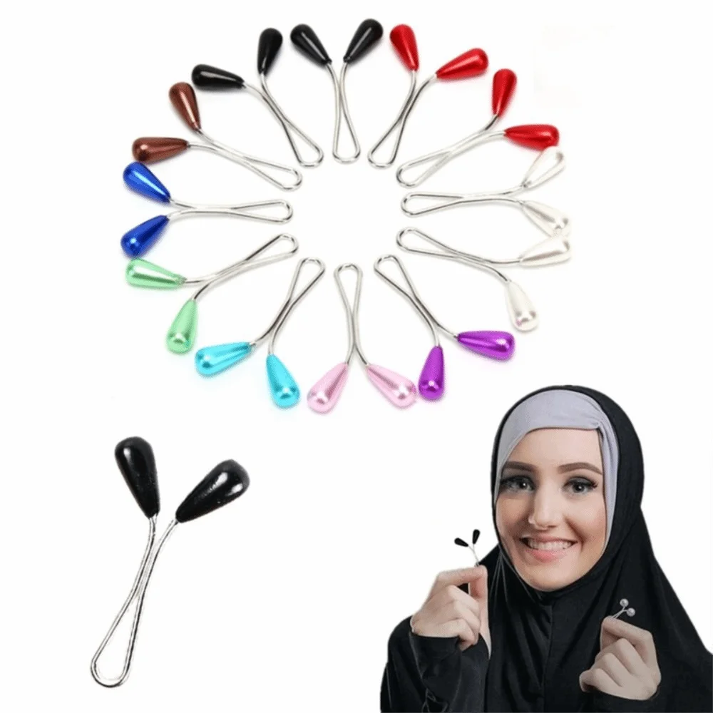 진주 눈물 모양 스카프 버클 다기능 휴대용 머리 스카프 고정 클립 Headscarf 액세서리 장식