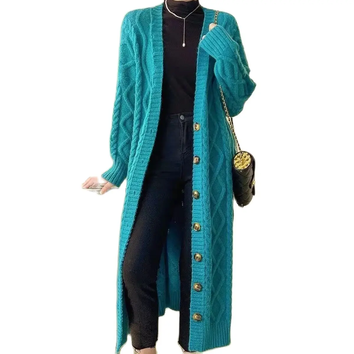 

2024 New Spring Autumn Knitted Cardigan Coat Women's Clothing Lazy Style Loose Long Knit Sweater Jackets Jersey Outerwear 76