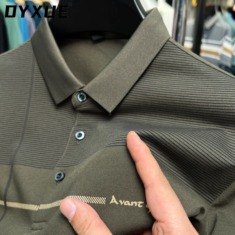 

DYXUE Summer Striped High-end Men's Design Short-sleeved Polo Shirt Lapel T-shirt Printing Business Casual Fashion Top M-4XL