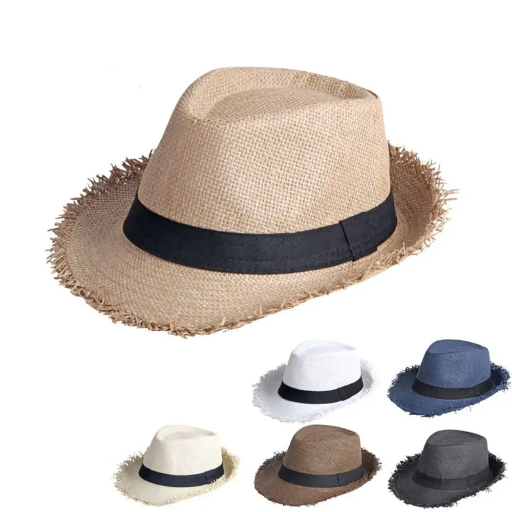 Straw Sun Hat Unisex Wide Brim Cowboy Straw Hat Sun Protection Jazz Hat Womens