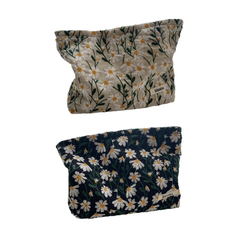 

Floral Embroidered Makeup Bag Travel Cosmetic for Women Girls Zipper 066F