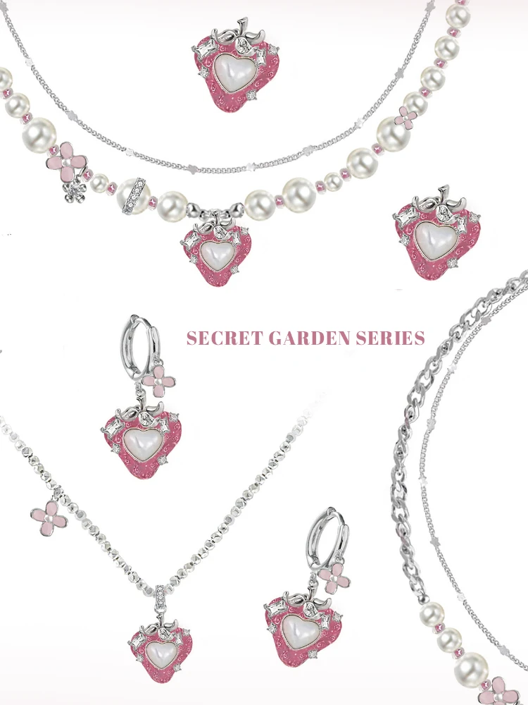 MASW Original Design Fashion Jewelry Spring Summer Style Lovely Pink Strawberry Pendant Necklce For Women Girl Party Gift