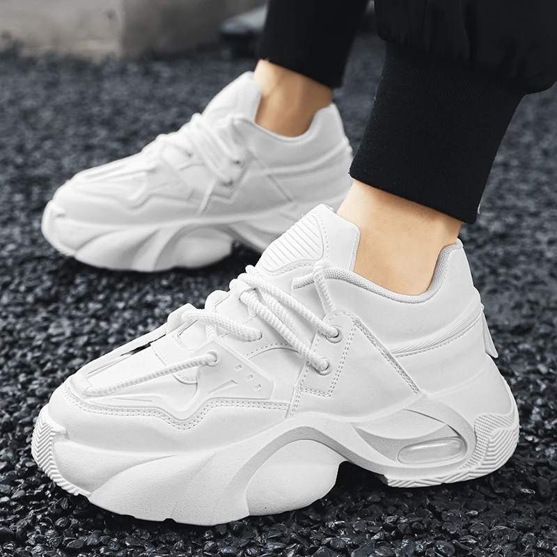 

Мужские кроссовки на платформе, низкие кеды, уличная Нескользящая удобная повседневная спортивная обувь, белые, весна