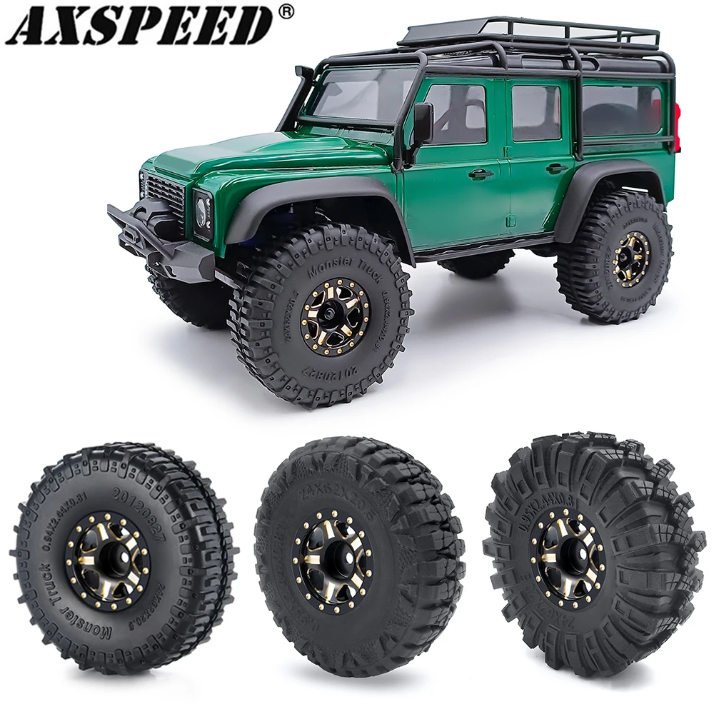 Axspeed 1.0 "Beadlock Cerchioni Pneumatici Set Per 1/18 Trx4M Bronco Defender, 1/24 Axial Scx24 Fms Fcx24 Rc Crawler Ricambi Auto