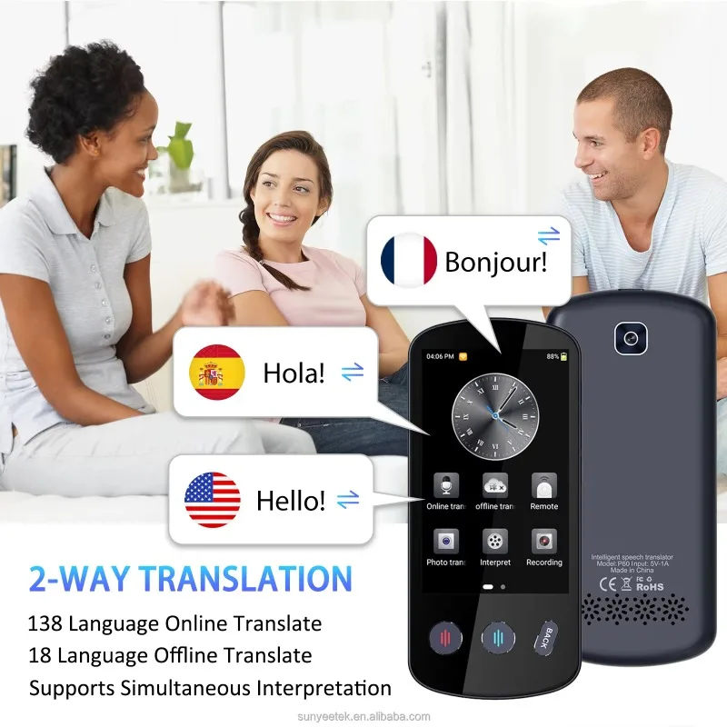 P60 Portable Audio Translator 138 Language Smart Translating Offline Real Time Smart Voice AI Voice Photo Translating Device
