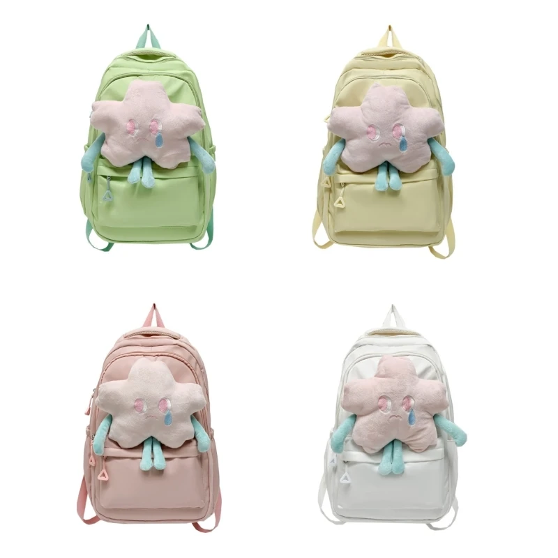 

X4FF Durable Nylon Backpack with Decor for Students School Bag Laptop Daypack