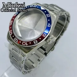 Elegant Miuksi 39mm Silver Watch Case with Multi-Color Bezel and Domed Sapphire Glass for Fit NH34 NH35 NH36 (Style 12 Blue Red)