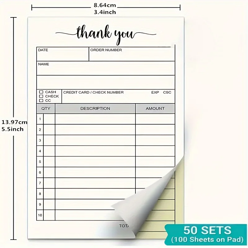 2 Packs 50-Set Receipt Pad, Carbon Duplicate Copy Sales Receipt Form Invoice Booklet Stores Warehouses Offices Restaurants 3 4x5 5 Handheld 2 Part Car - View #7
