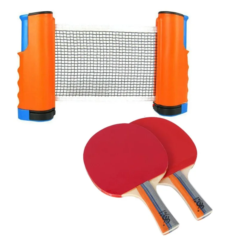

Indoor Portable Table Tennis Net Retractable Pingpong Post Net Rack Adjustable Any Table Home Sports Tool with Pingpong Paddle