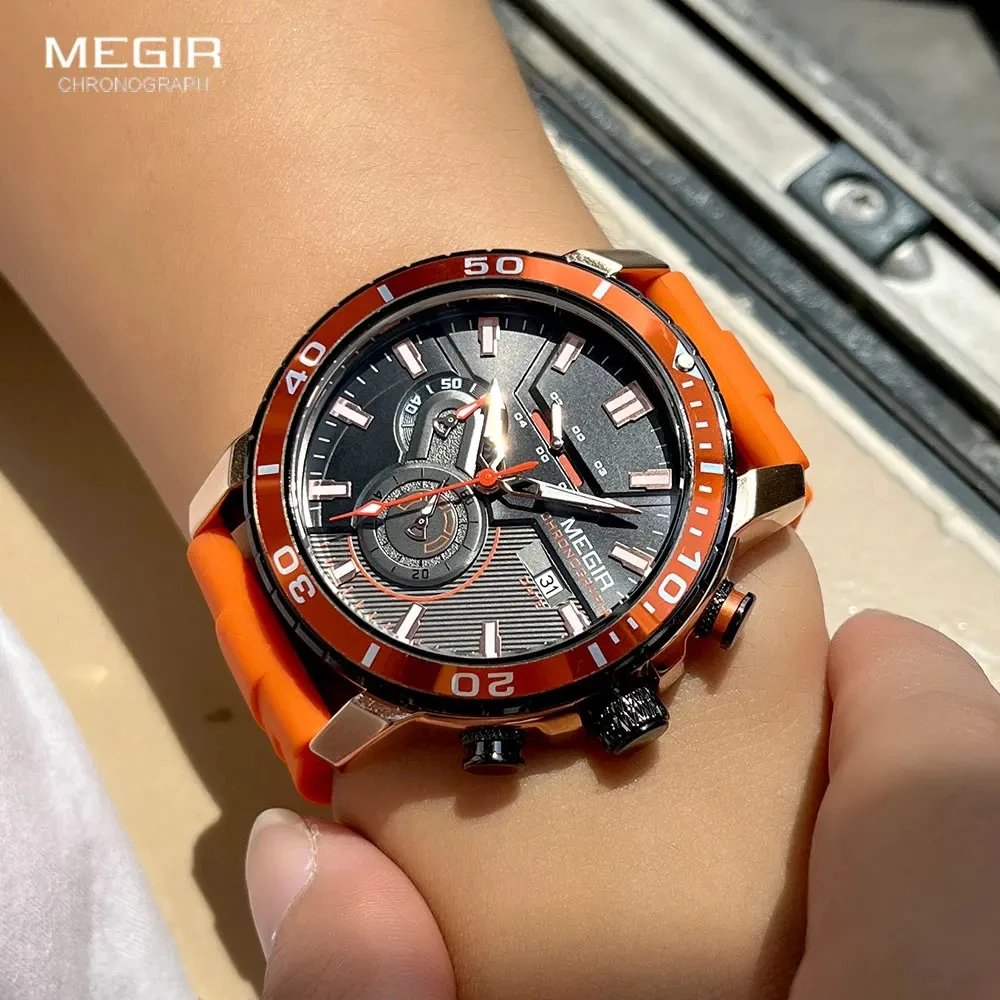 MEGIR 2224 Men Quartz Watch Sport Fashion Creative Cool Orange