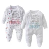 Spring Autumn Newborn Infant Baby Boys and Girls One Piece Clothing Sets Letters Printed Long Sleeve Footed Romper Outfit 1
