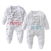 Spring Autumn Newborn Infant Baby Boys and Girls One Piece Clothing Sets Letters Printed Long Sleeve Footed Romper Outfit 1