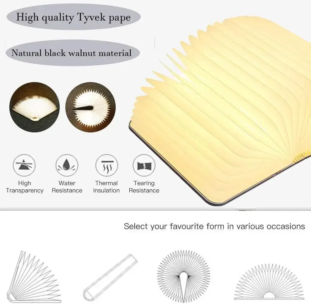 3D Folding Book Light LED Night Light 3-Color USB Charging Portable Wooden Magnetic Table Lamp Decoration Christmas Holiday Gift led light night light led desk lamp book light mini led light