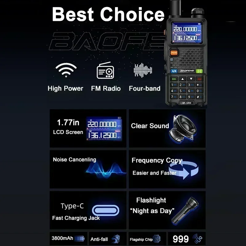 UV-5RH Pro Max Air Band 14.5W 3800mAh AM FM Radio Six Band 65-520MHz UV-5RM Walkie Talkie USB C Frequency Copy Update UV-5RH Pro 4