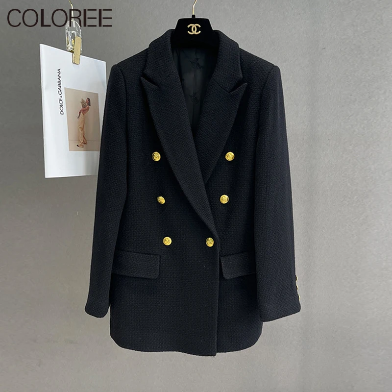 

93.5% Wool Coats for Women High Quality Luxury Designer Lady Office Wear Korean Fashion Double Breasted Long Tweed Jacket Female