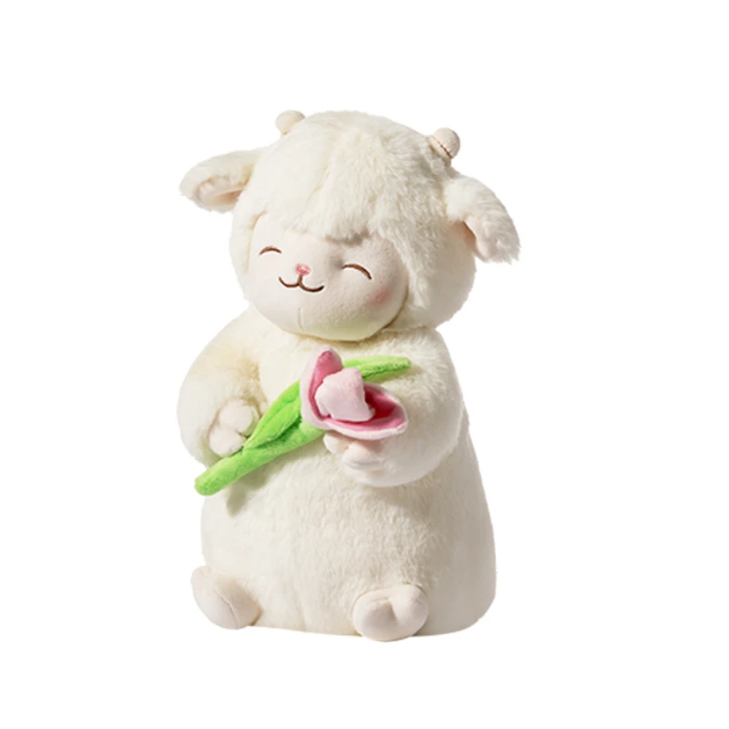 램홀드 튤립 스위트 화이트 양 꽃 부드러운 설탕 박제 포옹 인형 봉제 장난감, 아이 소녀 생일 크리스마스 선물, 1 개