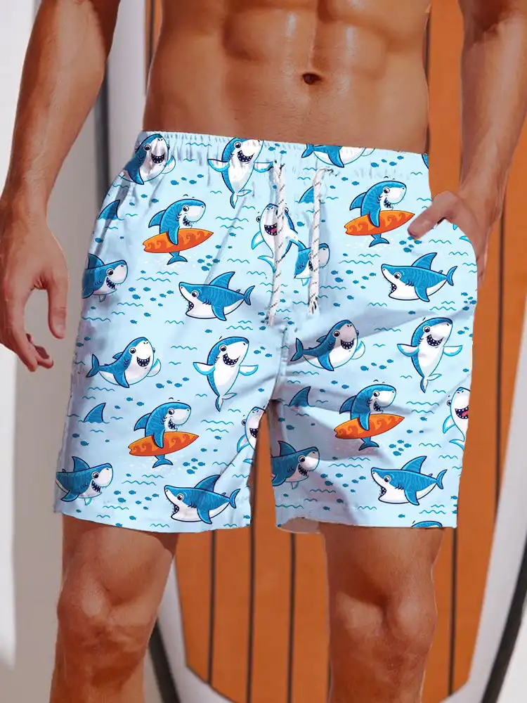 2024 3D Printed Hawaiian Vacation Style Printing Shorts Men's Board Shorts Casual Swim Trunks Drawstring Breathable Short Summer 2