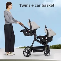 Poussettes jumelles avec un porte-bébé unique expédiées depuis l'UE. Portable et se transforme en poussette légère. 4