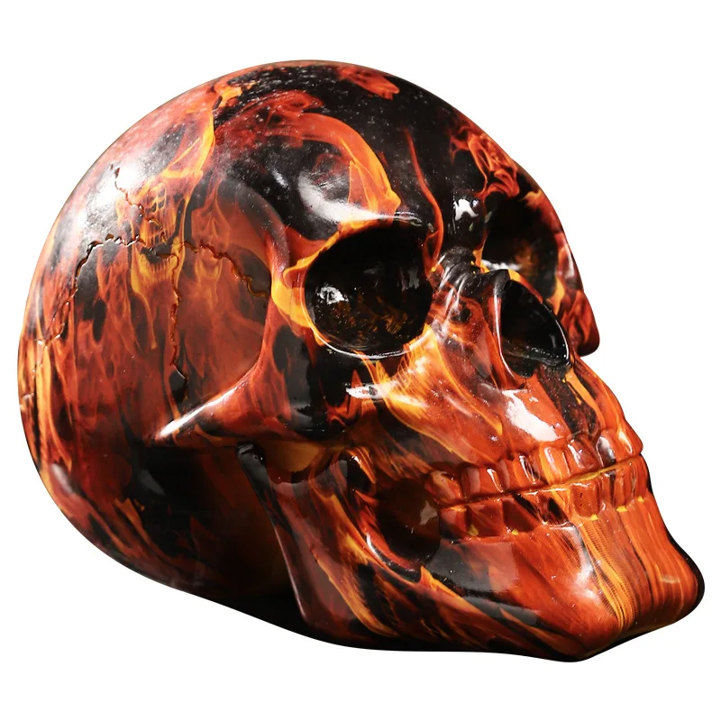 

Nordic water transfer printing flame fire skull human head sculpture resin ghost rider art crafts cafe bar for home decoration