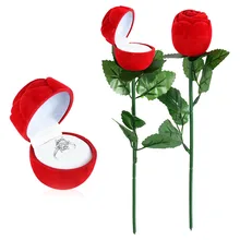 

Romantic Rose Ring Box Flower Flocking Holder Velvet Wedding Propose Engagement Valentine Day Gift Box Packing Jewelry Case