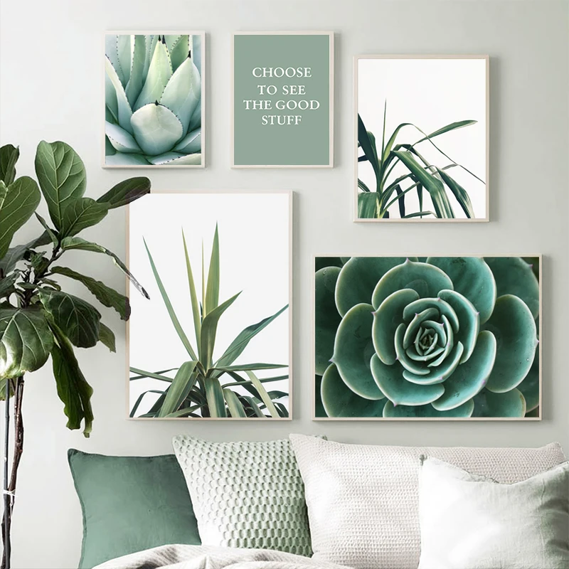 

Abstract Green Plant Nature Art Canvas Painting Nordic Wall Art Leaves Posters Prints Quotes Pictures For Living Room Home Decor