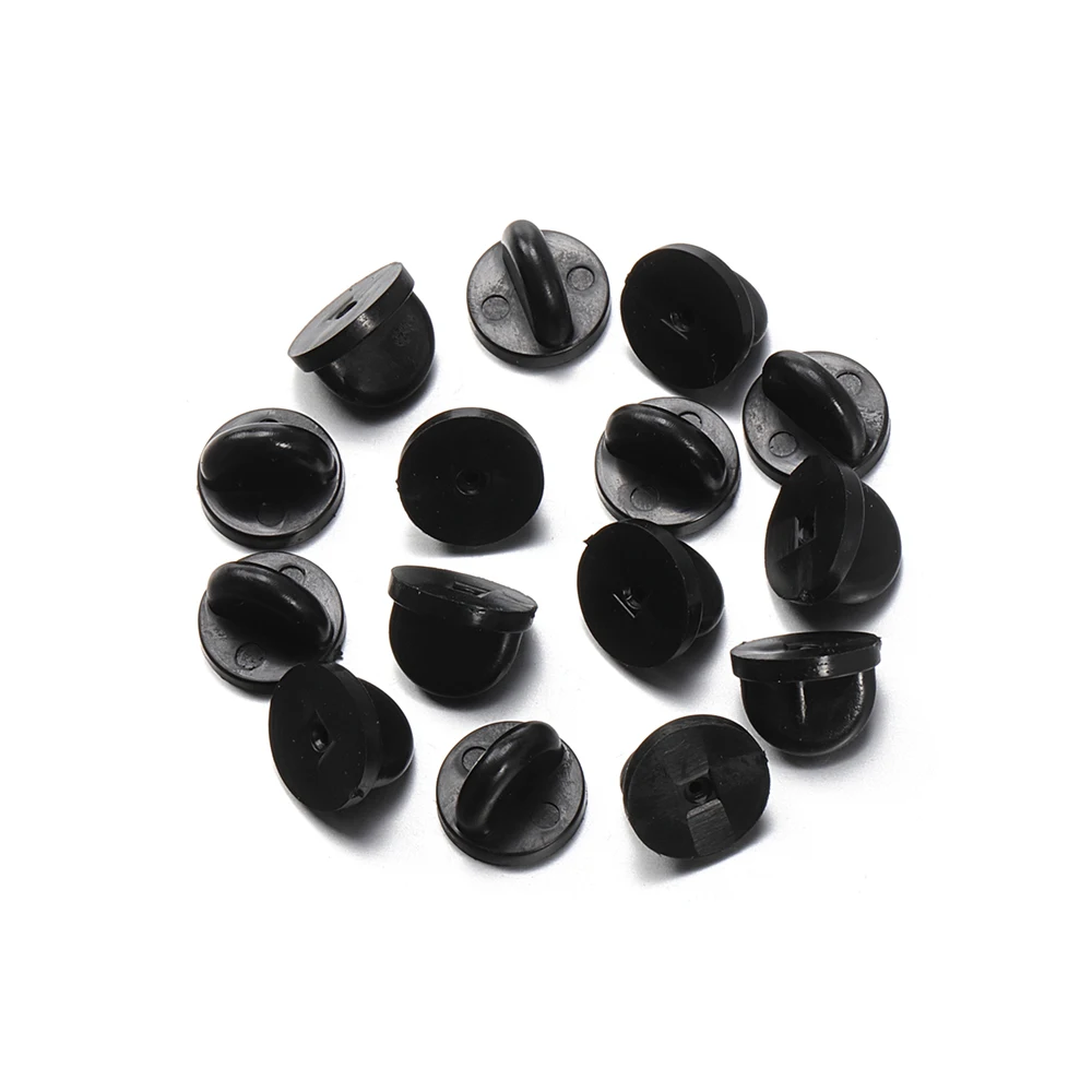 Black PVC Rubber Pin Backs - Set of 12