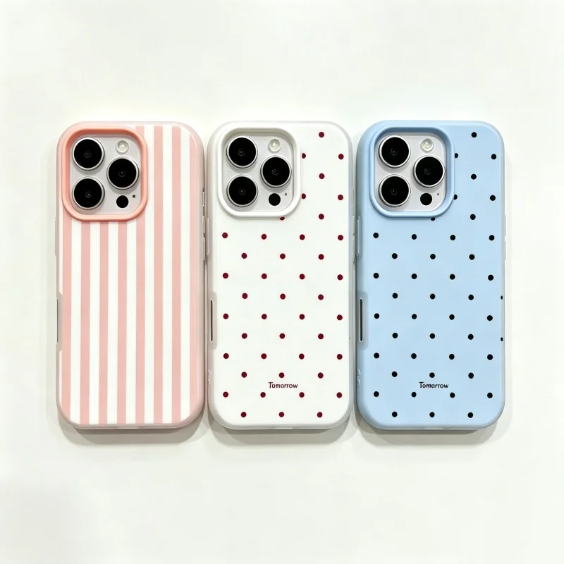 Classic Black Polka Dot Stripe 2-in-1 Anti-Fall Case