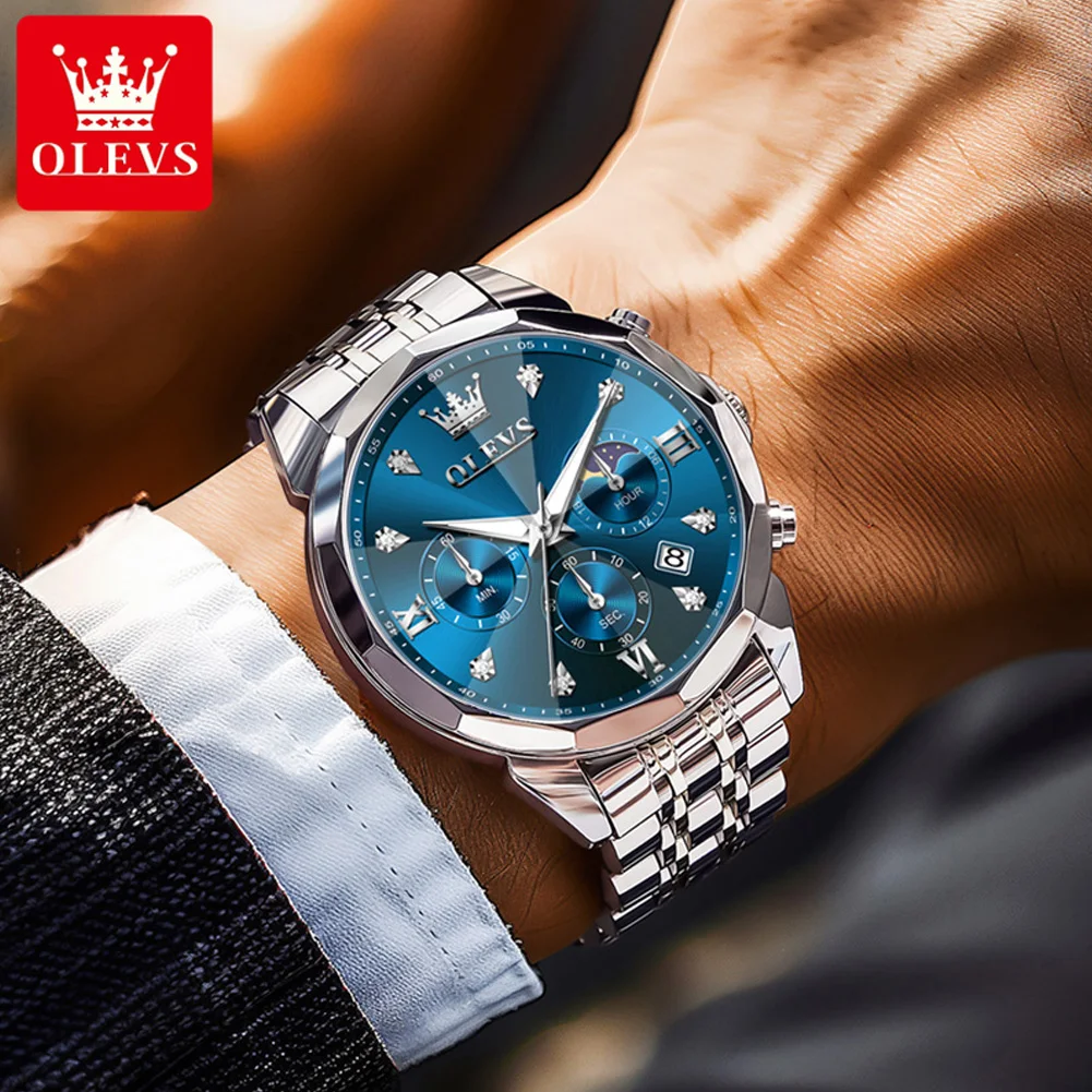 OLEVS Luminous Chronograph Men's Waterproof Quartz Watch - Auto Date, Business Sport Design