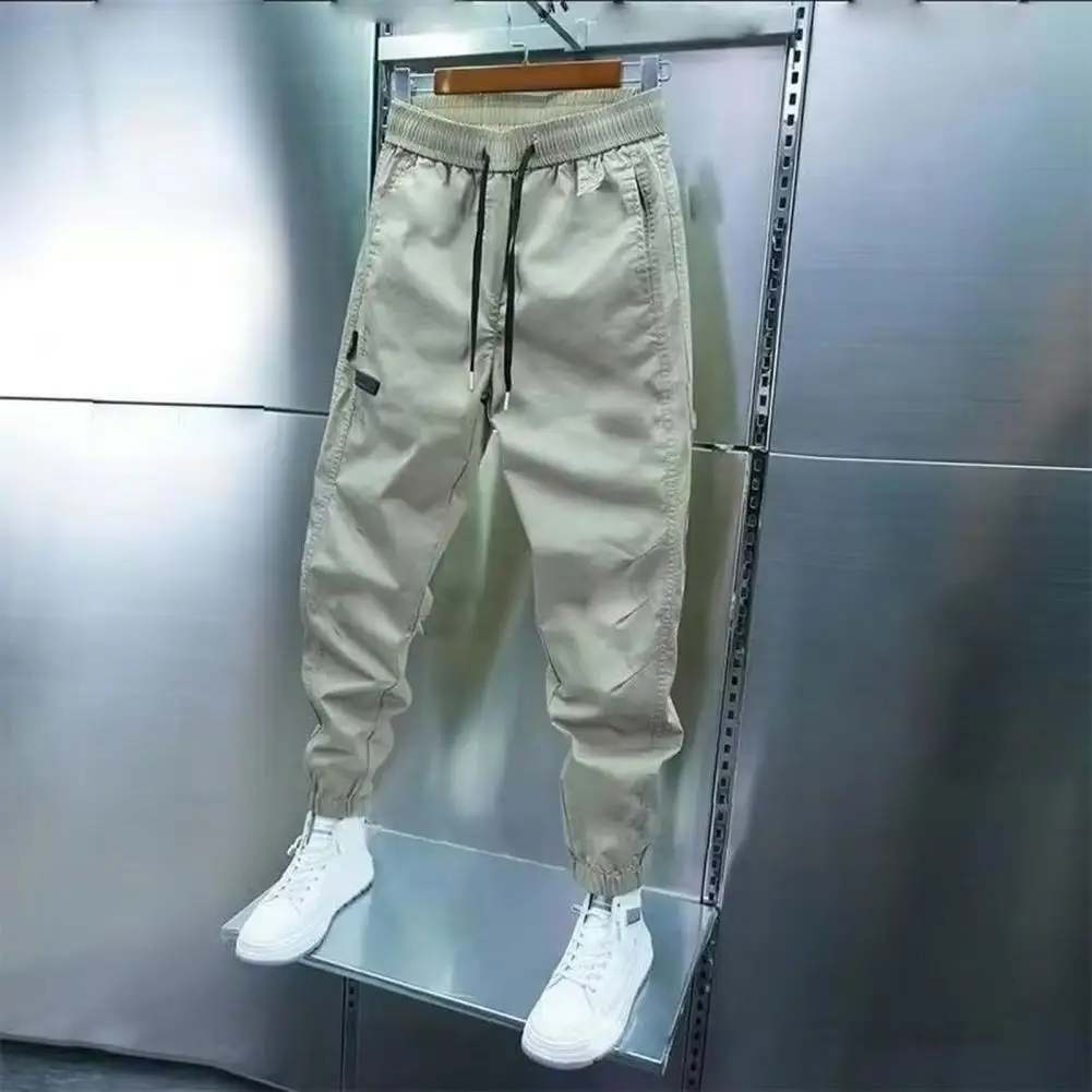 

Casual Workwear Trousers with Drawstring Slim Fit Men's Harem Pants with Elastic Waist Pockets Soft Breathable for Outdoor