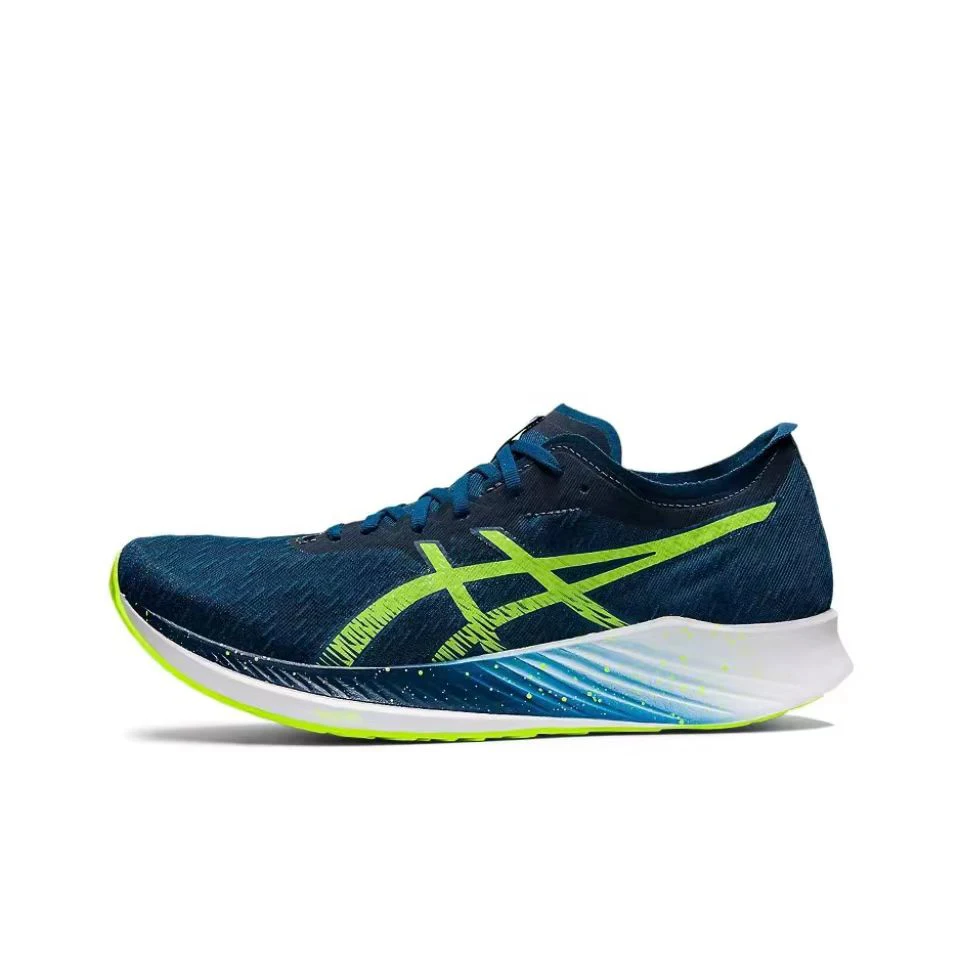 thumbnail image 1 of Zapatillas de running de corte bajo con placa de carbono y tejido de malla Asics Metaracer 1.0 Racing para hombre, color gris y azul, 1 of 5