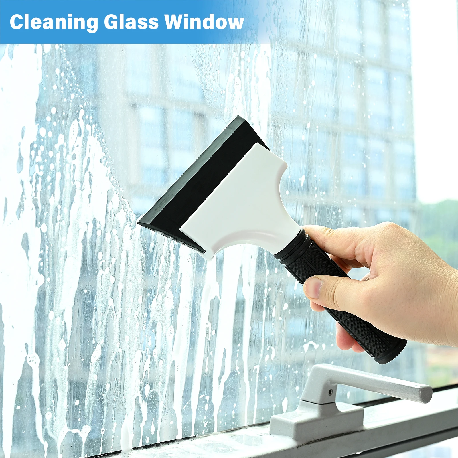 FOSHIO 5/8Inch Soft Blade Rubber Handle Window Squeegee Car Wash Household Glass Water Removal Wiper Ice Scraper For Door Mirror