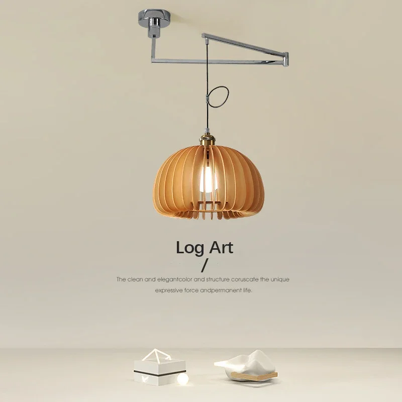 

Home Decor Led Lighting for Bedroom Dining Room Chandeliers Retro Solid Wood Design Pendant Lamp Shiftable Swing Arm Telescopic