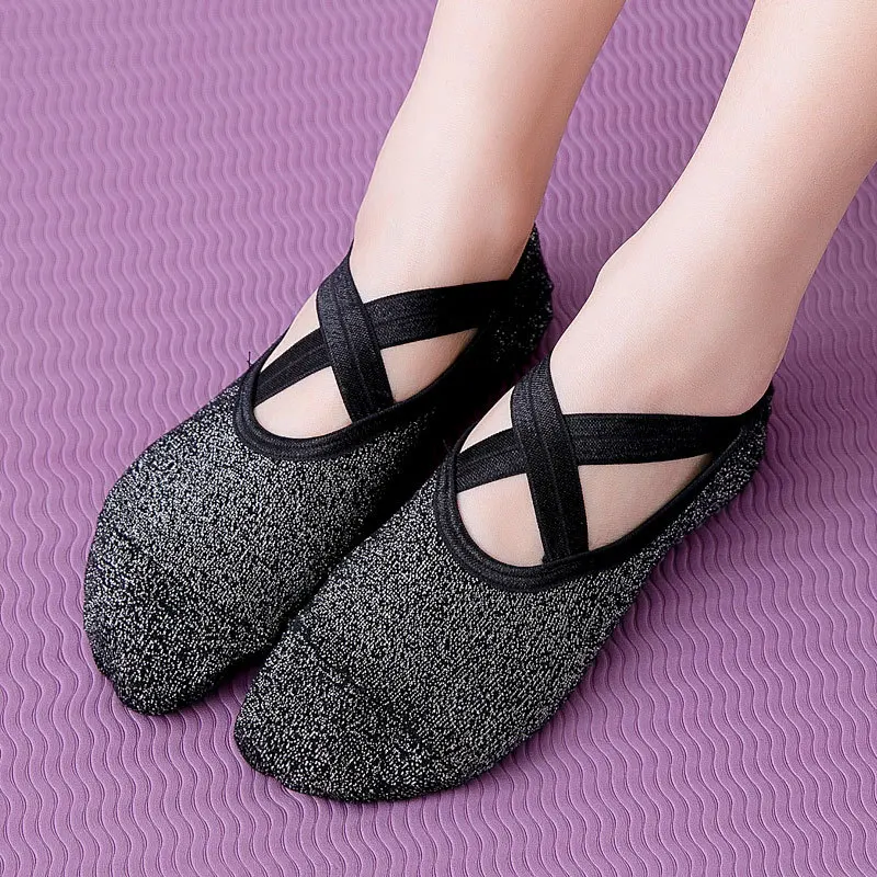 

Silver Yoga Socks Women Anti Slip Backless Pilates Socks Round Head Ankles Ladies Ballet Dance Sports Socks For Gym Fitness