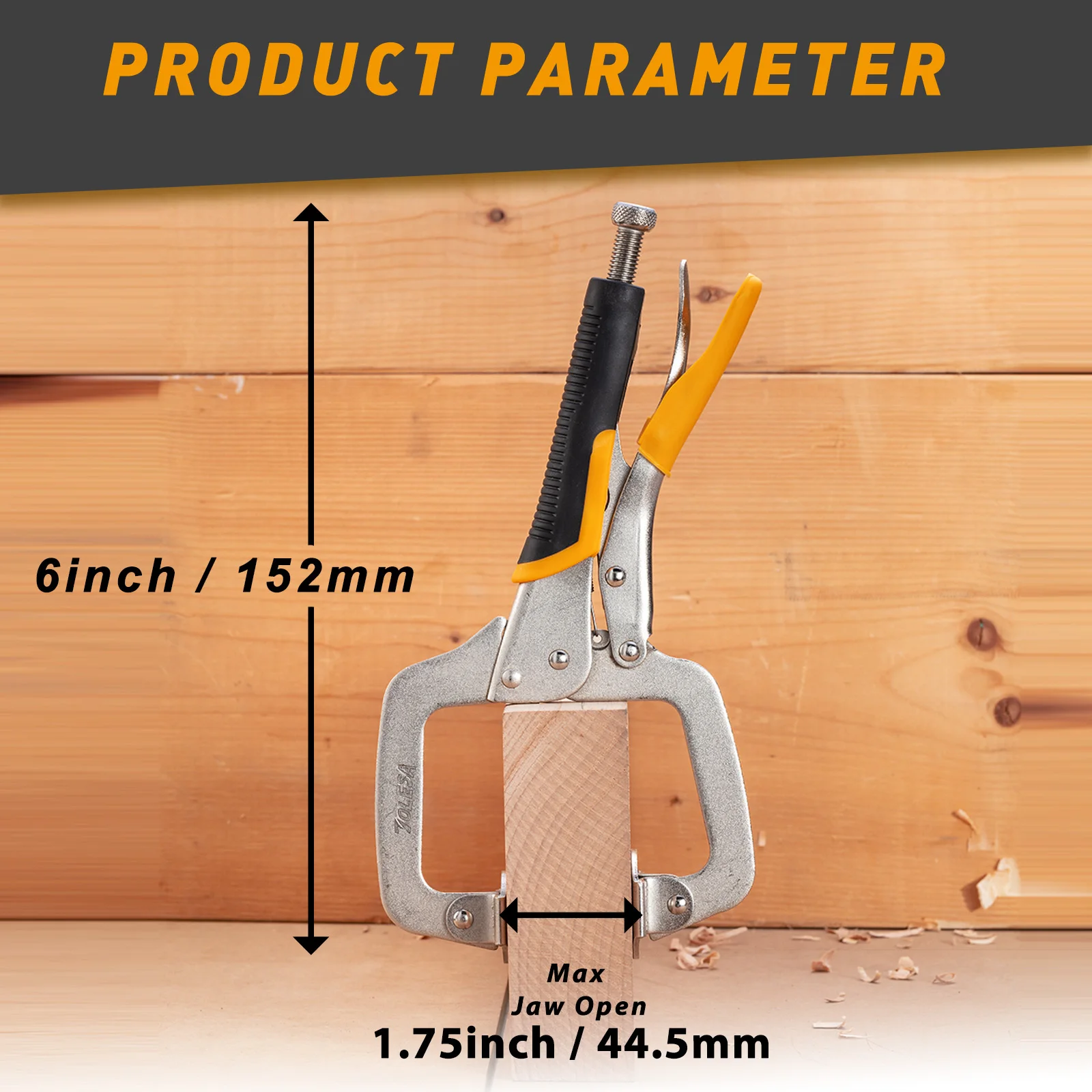 TOLESA 1Pc 6 Inch Pocket Hole Jig Clamp,Face Clamp With Swivel