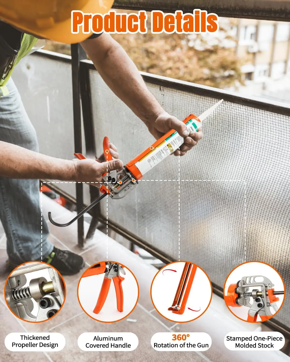Caulking Gun, Caulk Gun No Drip,Sealant Finishing Tool Grout Scraper for Kitchen Bathroom Window Sink Joint, 20:1 Thrust Ratio 6