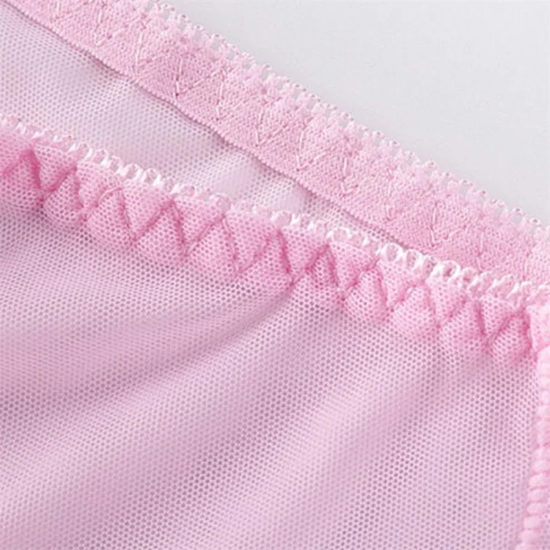 Women Underwear Solid Color Seamless Perspective Mesh Briefs Ultra-thin Plus Size M-3XL