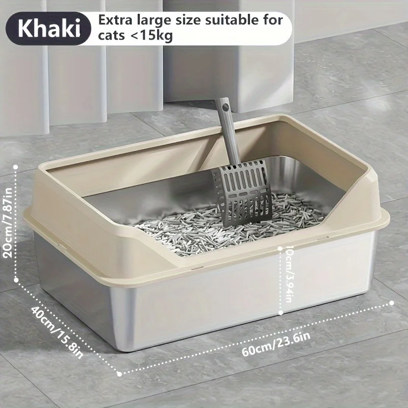 KEMORELA XL Extra grote kattenbak van roestvrij staal met deksel, hoge rand, grote kattenbakvullingbak inclusief schepje_voghion.com