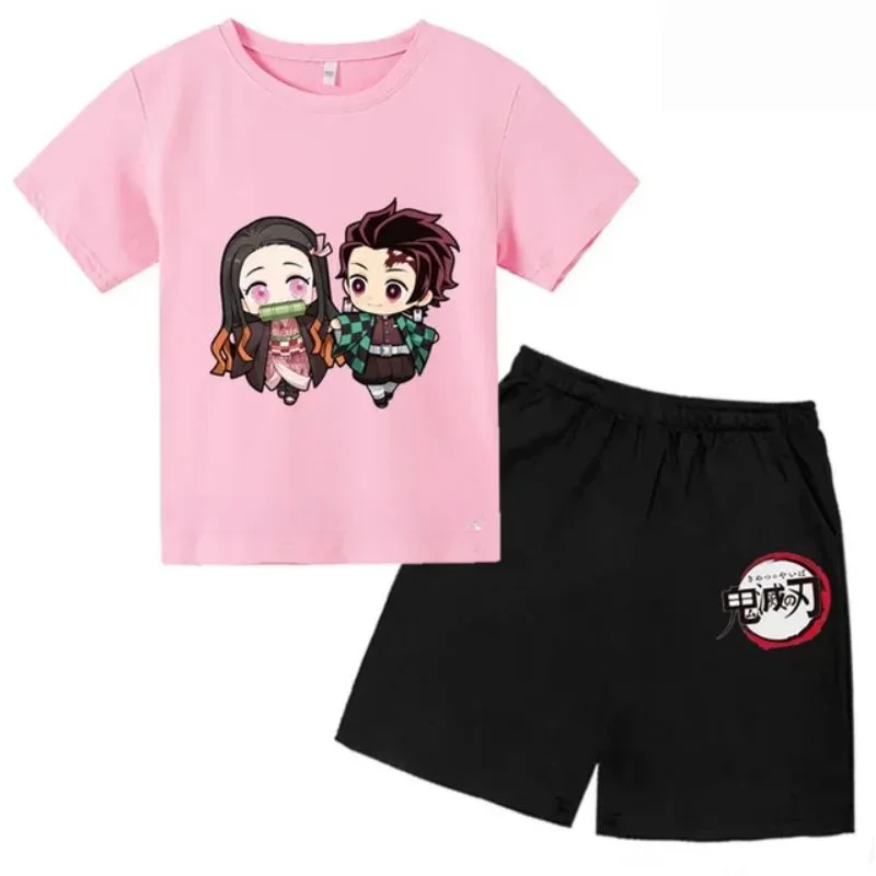 thumbnail image 1 of Conjunto de camiseta y pantalones cortos con estampado de Kamado Nezuko de Demon Slayer para adolescentes y niños, ropa de manga corta para niños y niñas, 1 of 5